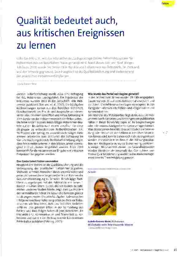 Vorschauseite 1: Qualität bedeutet auch, aus kritischen Ereignissen zu lernen