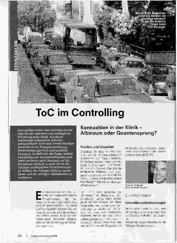 Vorschauseite 1: ToC im ControllingKennzahlen in der Klinik -Albtraum oder Quantensprung?