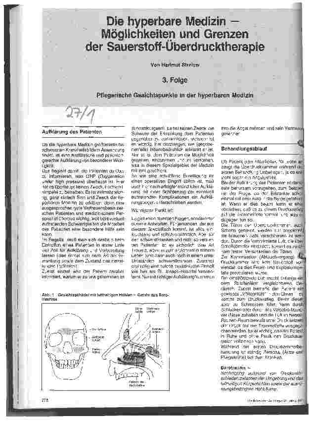 Vorschauseite 1: Die hyperbare Medizin - Möglichkeiten und Grenzen der Sauerstoff- Überdrucktherapie (3.Folge)