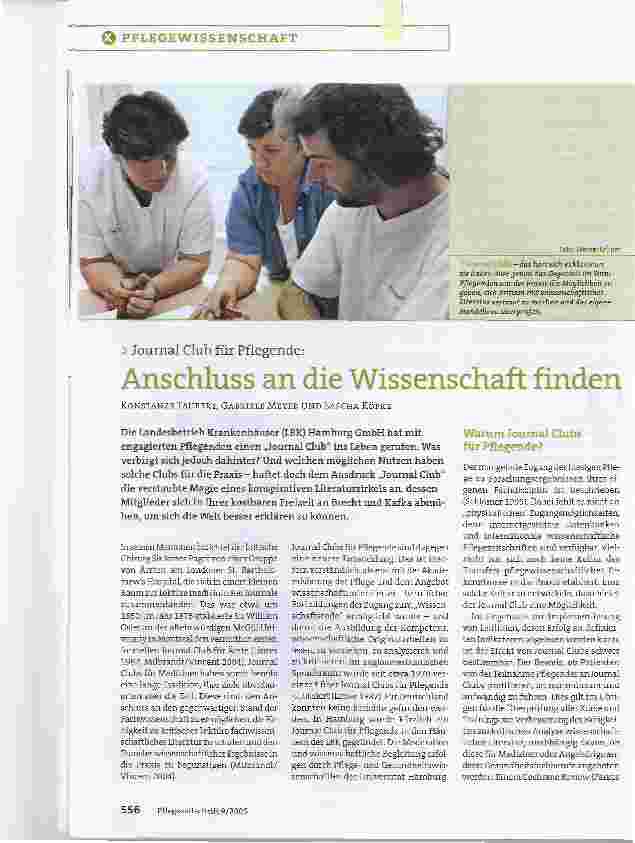 Vorschauseite 1: Journal Club für Pflegende: Anschluss an die Wissenschaft finden