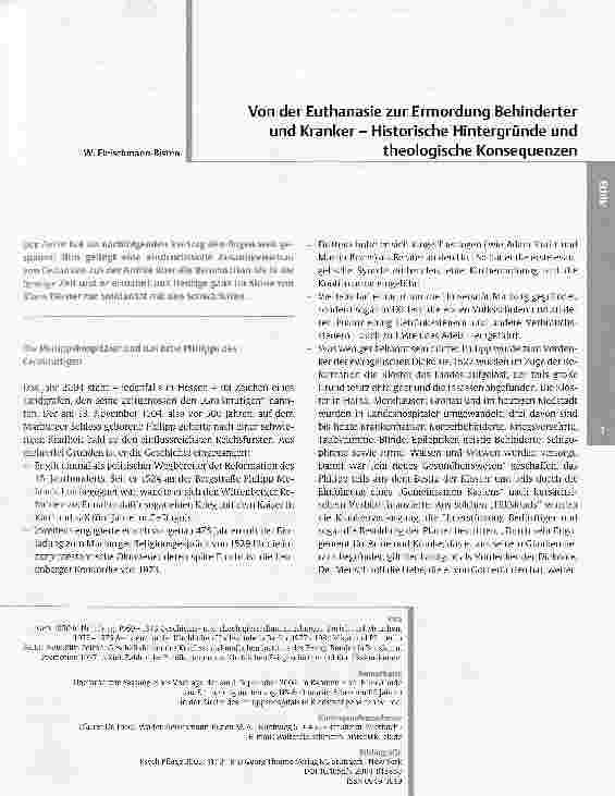 Vorschauseite 1: Von der Euthanasie zur Ermordung Behinderterund Kranker - Historische Hintergründe undtheologische Konsequenzen