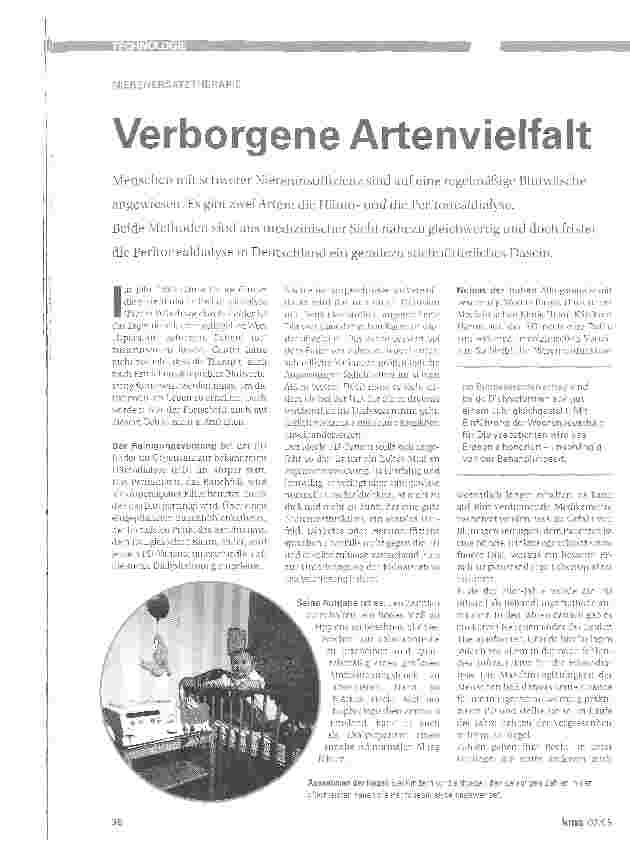 Vorschauseite 1: Verborgene Artenvielfalt. NIERENERSATZTHERAPIE
