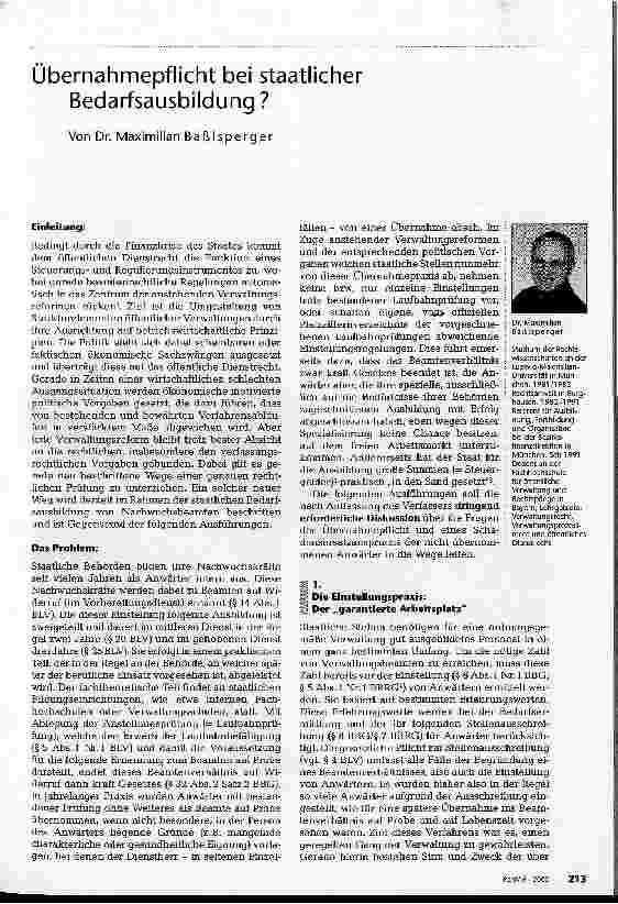Vorschauseite 1: Übernahmepflicht bei staatlicher Bedarfsausbildung ?