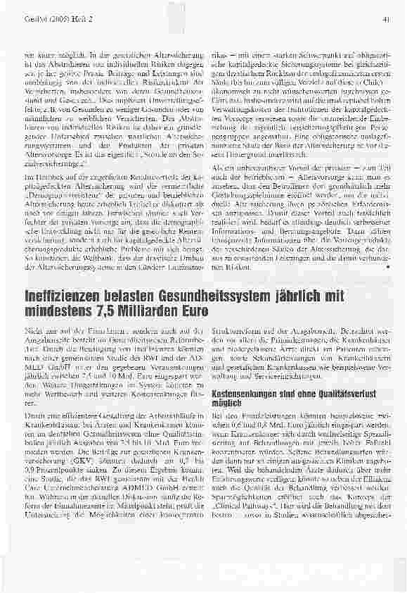 Vorschauseite 1: Ineffizienzen belasten Gesundheitssystem jährlich mit mindestens 7,5 Milliarden Euro