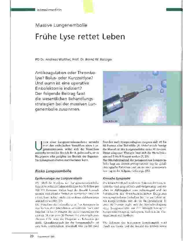 Vorschauseite 1: Massive LungenembolieFrühe Lyse rettet Leben