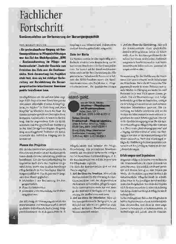 Vorschauseite 1: Fachlicher Fortschritt. Kontinenzvisiten zur Verbesserung der Versorgungsqualität