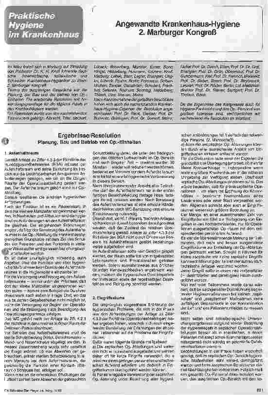 Vorschauseite 1: Angewandte Krankenhaushygiene 2. Marburger Kongreß Teil 2