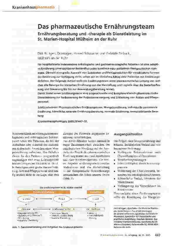 Vorschauseite 1: Das pharmazeutische ErnährungsteamErnährungsberatung und -therapie als Dienstleistung im St. Marien-Hospital Mülheim an der Ruhr