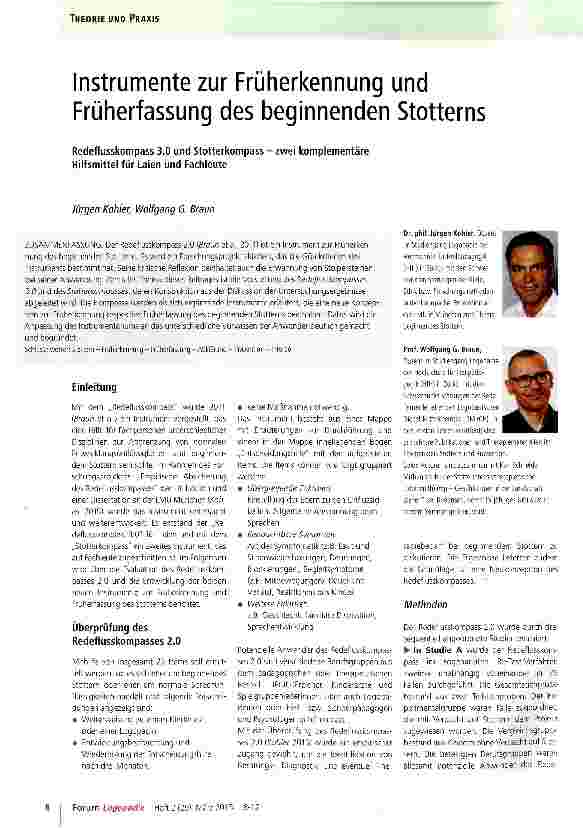 Vorschauseite 1: Instrumente zur Früherkennung und Früherfassung des beginnenden Stotterns