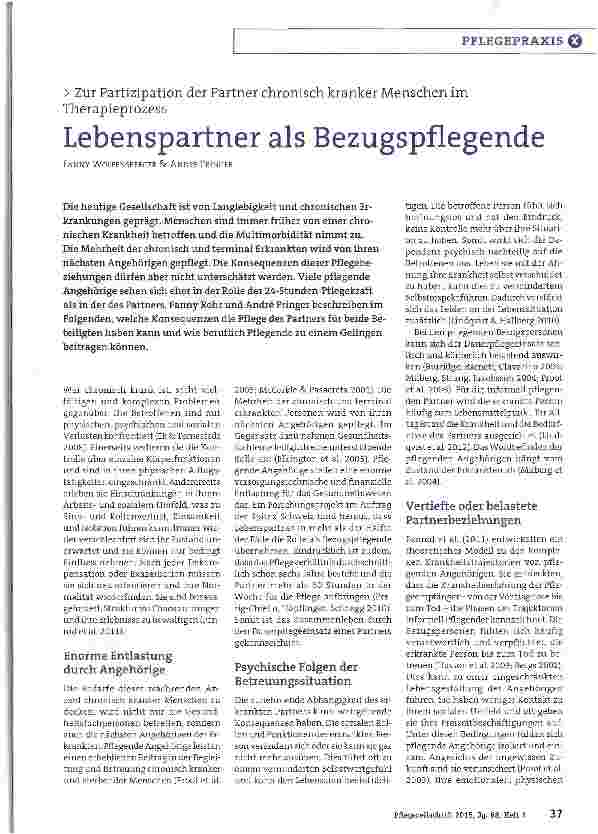 Vorschauseite 1: Zur Partizipation der Partner chronisch kranker Menschen im Therapieprozess Lebenspartner als Bezugspflegende
