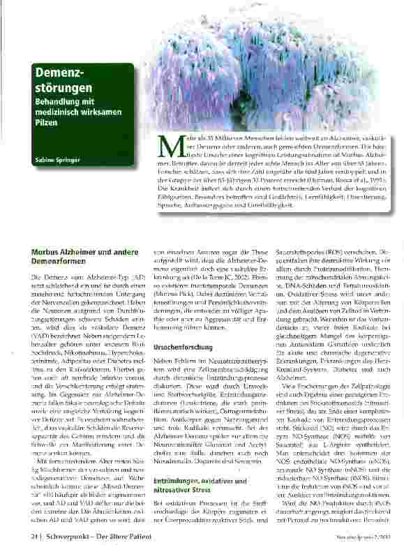 Vorschauseite 1: Demenzstörungen Behandlung mit medizinisch wirksamen Pilzen
