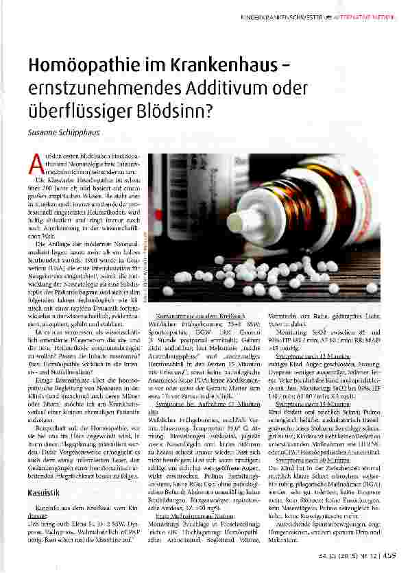 Vorschauseite 1: Homöopathie im Krankenhausernstzunehmendes Additivum oder überflüssiger Blödsinn?