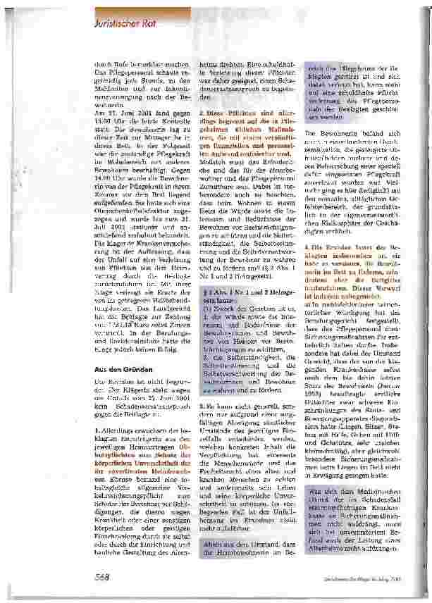 Vorschauseite 2: Unfälle im PflegeheimGralwanderung des Pflegepersonals zwischen Schutzpflichten und dem Selbstbestimmungsrecht der Bewohner