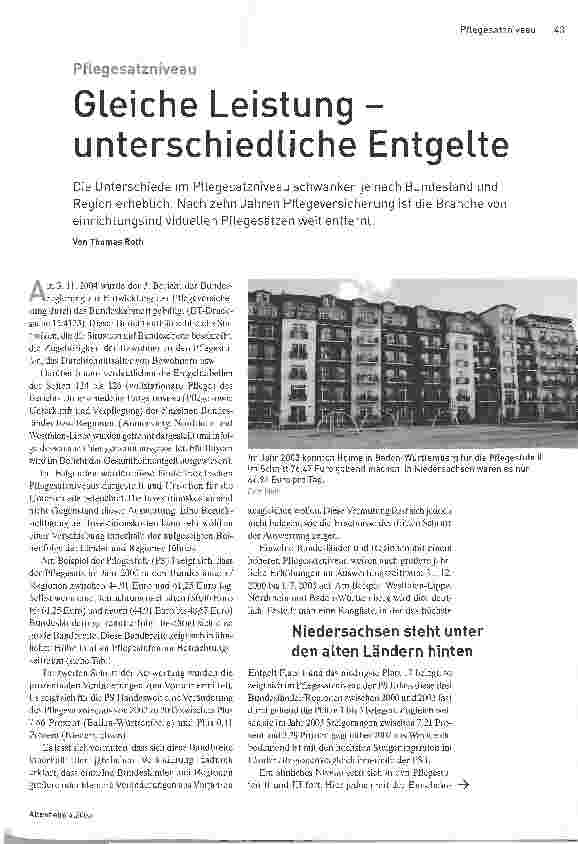 Vorschauseite 1: Pflegesatzniveau - Gleiche Leistung unterschiedliche Entgelte