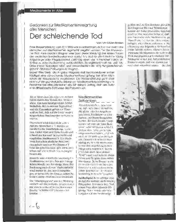 Vorschauseite 1: Der schleichende Tod Gedanken zur Medikamentenvergiftung alter Menschen