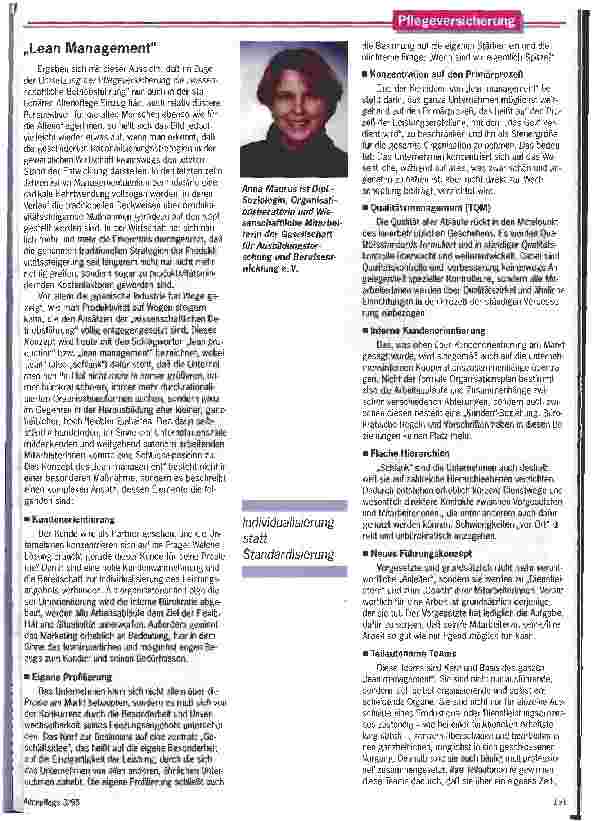 Vorschauseite 2: Marktorientierung ist überlebensnotwendig Lean management in der stationären Altenpflege?