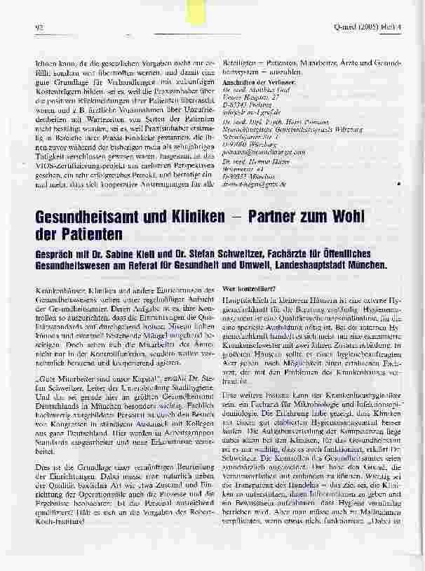 Vorschauseite 1: Gesundheitsamt und Kliniken - Partner zum Wohl der Patienten