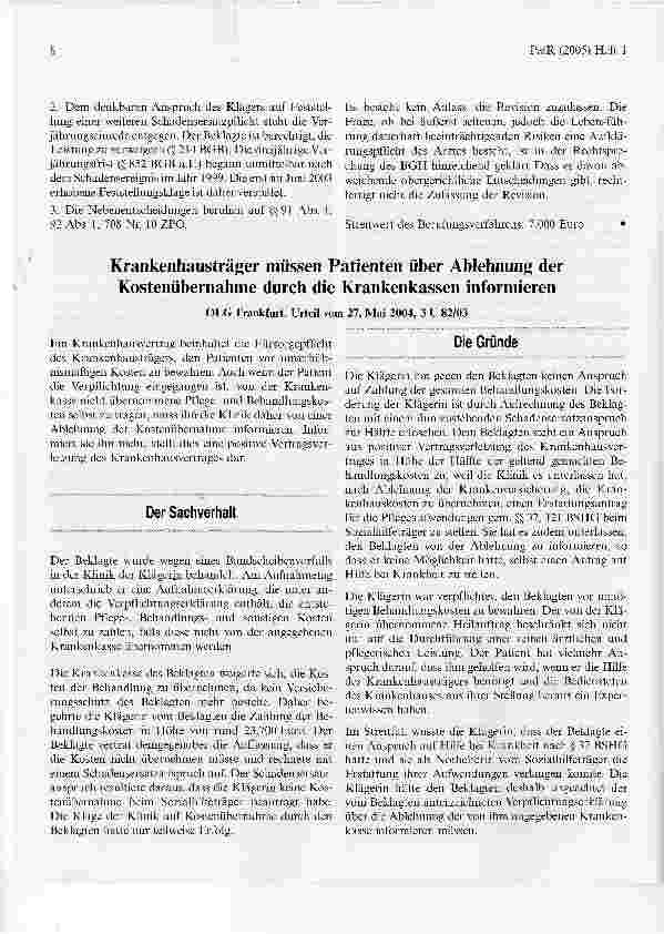 Vorschauseite 4: Zur Patientenaufklärung bei Zahnärztlicher BehandlungOLG Koblenz, Urteil vom 13. Mai 2004 - 5 U 41/03