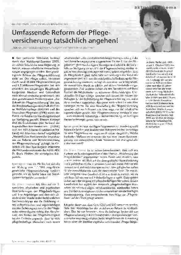 Vorschauseite 1: Umfassende Reform der Pflegeversicherung tatsächlich angehen!