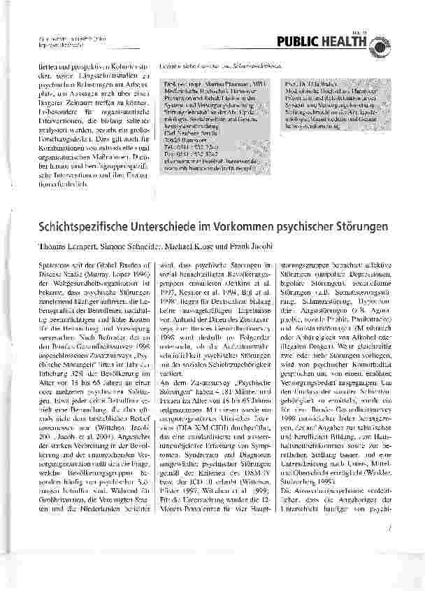 Vorschauseite 1: Schichtspezifische Unterschiede im Vorkommen psychischer Störungen