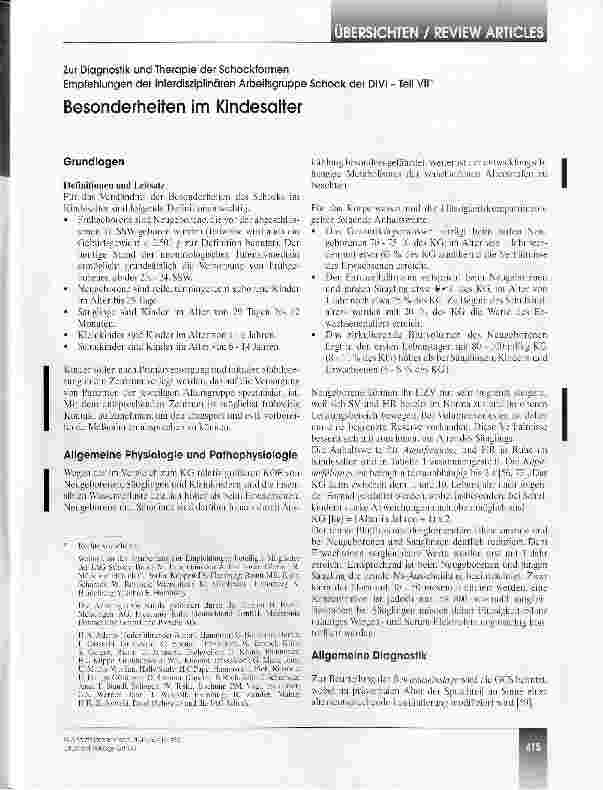 Vorschauseite 1: Zur Diagnostik und Therapie der SchockformenEmpfehlungen der Interdisziplinären Arbeitsgruppe Schock der DIVI - Teil VII Besonderheiten im Kindesalter