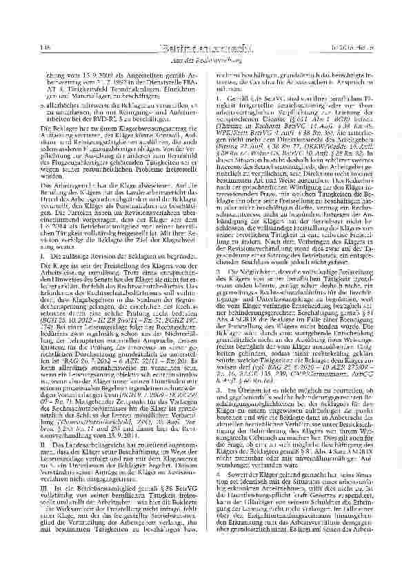 Vorschauseite 2: Leistungsklage auf behinderungsgerechte Beschäftigung eines freigestellten Betriebsratsmitglieds SGB IX § 81 Abs. 4 Satz 3; BetrVG § 38; BGB §611 Abs.l