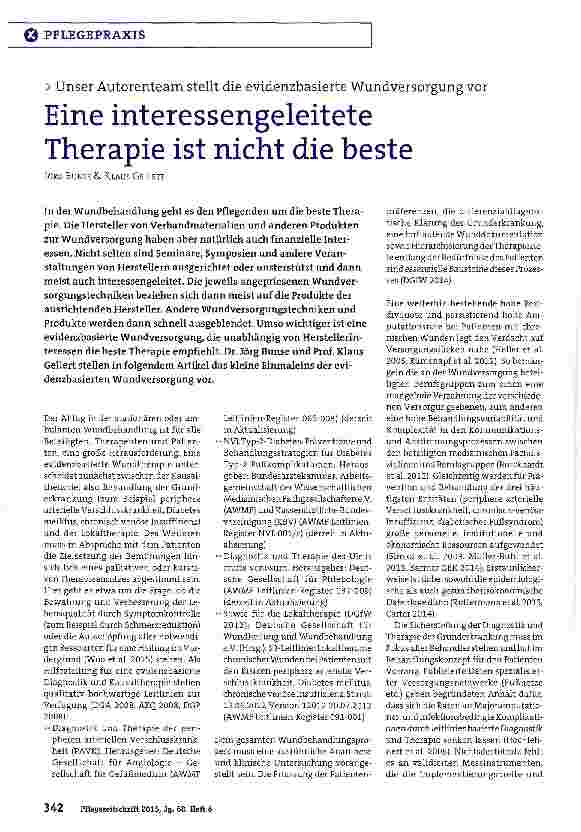 Vorschauseite 1: Unser Autorenteam stellt die evidenzbasierte Wundversorgung vor Eine interessengeleitete Therapie ist nicht die beste