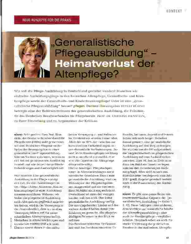 Vorschauseite 1: Generalistische Pflegeausbildung -Heimatverlust der Altenpflege?