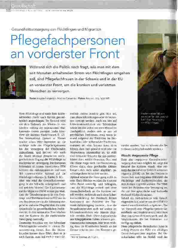 Vorschauseite 1: Pflegefachpersonen an vorderster Front