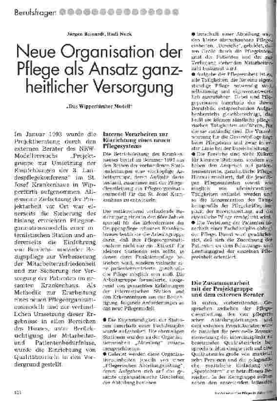 Vorschauseite 1: Neue Organisation der Pflege als Ansatz ganzheitlicher Versorgung Das Wipperfürther Modell