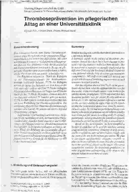 Vorschauseite 1: Thromboseprävention im pflegerischen Alltag an einer Universitätsklinik
