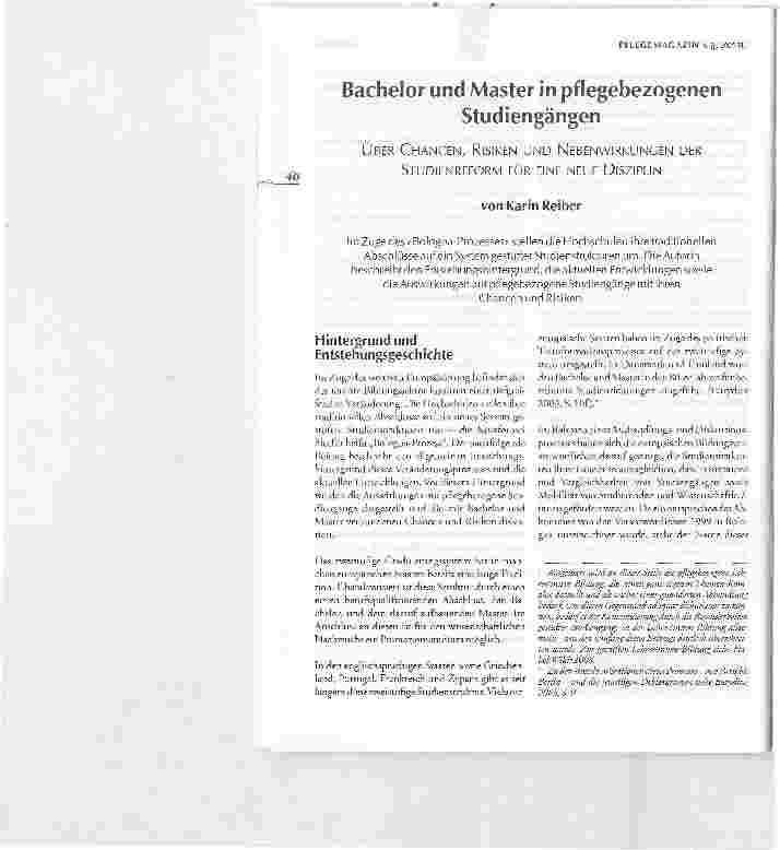 Vorschauseite 1: Bachelor und Master in pflegebezogenen StudiengängenÜBER CHANCEN, RISIKEN UND NEBENWIRKUNGEN DER STUDIENREFORM FÜR EINE NEUE DISZIPLIN