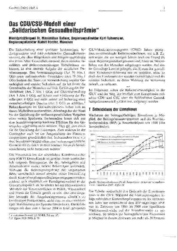 Vorschauseite 1: Das CDU/CSU-Modell einer Solidarischen Gesundheitsprämie