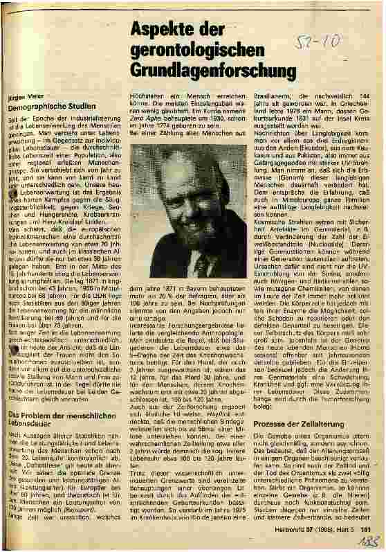 Vorschauseite 1: Aspekte der gerontologischen Grundlagenforschung