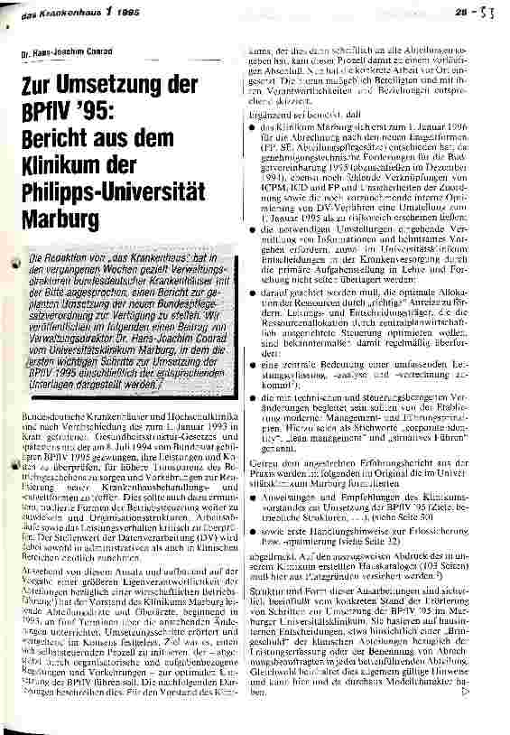 Vorschauseite 1: Zur Umsetzung der BPflV 95: Bericht aus dem Klinikum der Philipps-Universität Marburg