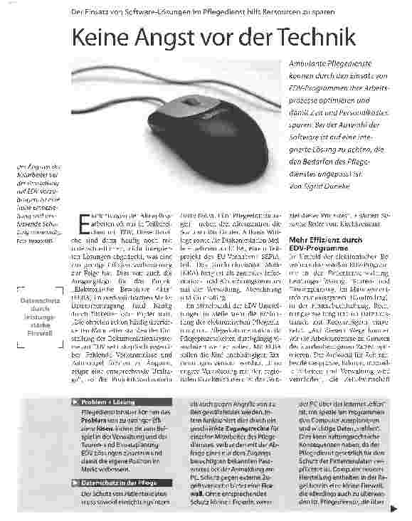 Vorschauseite 1: Keine Angst vor der Technik. Der Einsatz von Software-Lösungen im Pflegedienst hilft Ressourcen zu sparen
