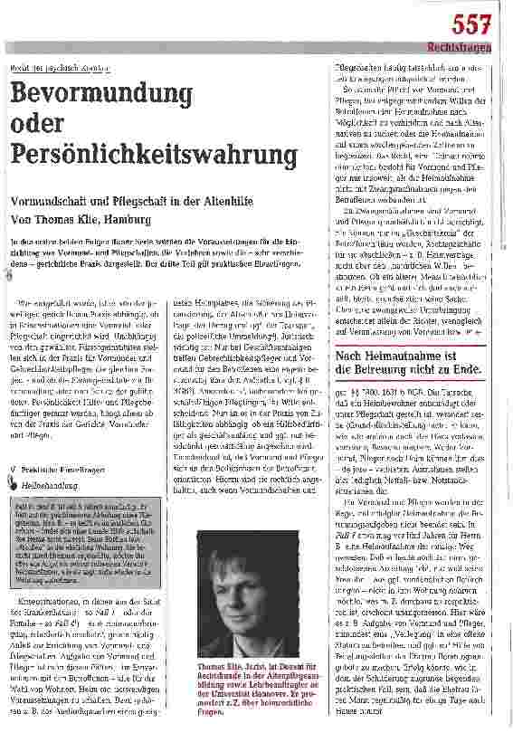 Vorschauseite 1: Bevormundung oder Persönlichkeitswahrung. Vormundschaft und Pflegschaft in der Altenhilfe
