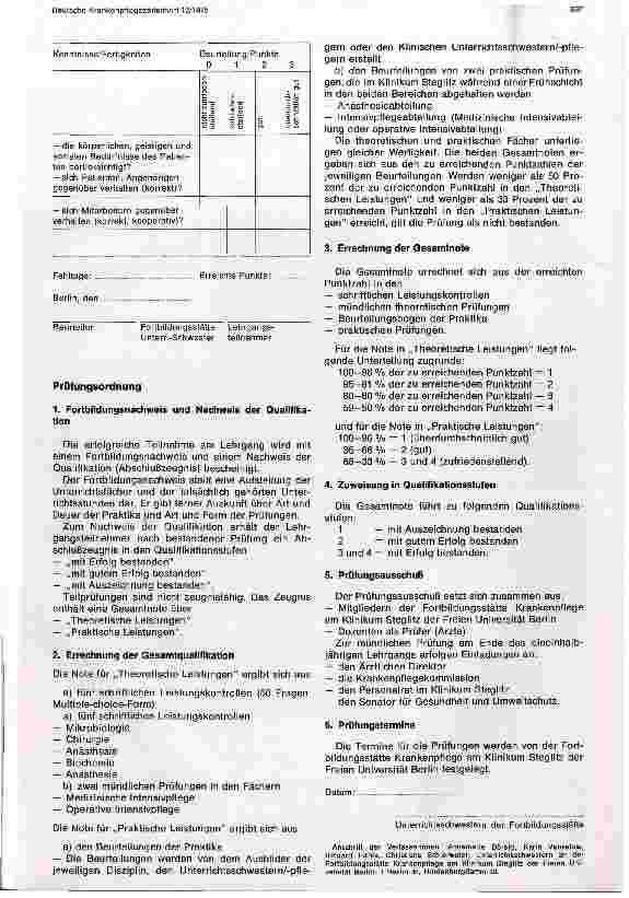 Vorschauseite 6: Lehrgang zur Heranbildung von Fachschwestern u.Fachpflegern für Anästhesie u. Intensivpflege Uni Berlin
