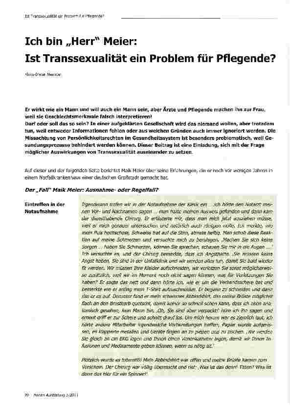 Vorschauseite 1: Ich bin „Herr Meier: Ist Transsexualität ein Problem für Pflegende?