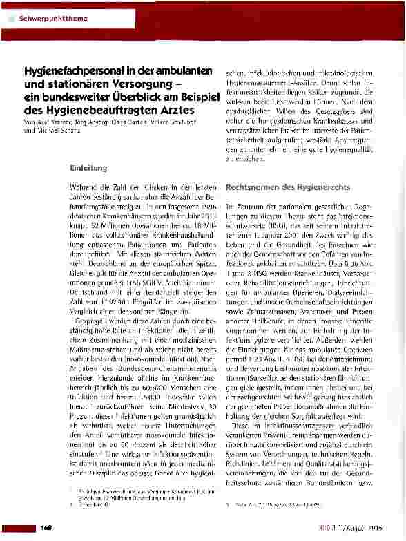 Vorschauseite 1: Hygienefachpersonal in der ambulanten und stationären Versorgung -ein bundesweiter Überblick am Beispiel des Hygienebeauftragten Arztes