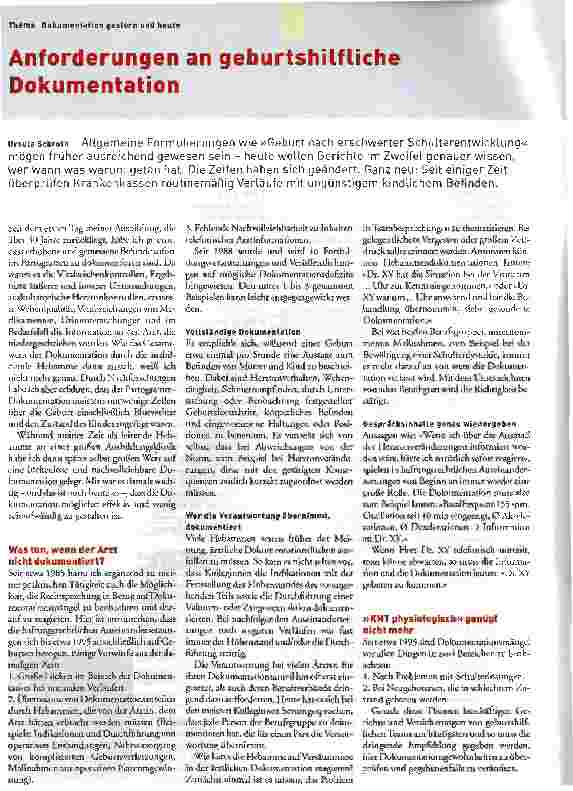 Vorschauseite 1: Anforderungen an geburtshilfliche Dokumentation