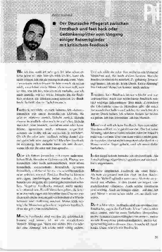 Vorschauseite 1: Der Deutsache Pflegerat zwischen Feedback und feet back oder Gedankensplitter vom Umgang einiger Ratsmitglieder mit kritischem Feedback