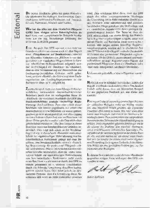 Vorschauseite 2: Der Deutsache Pflegerat zwischen Feedback und feet back oder Gedankensplitter vom Umgang einiger Ratsmitglieder mit kritischem Feedback