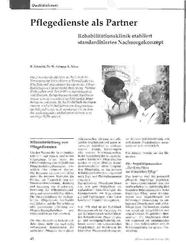 Vorschauseite 1: Pflegedienste als PartnerRehabilitationsklinik etabliert standardisiertes Nachsorgekonzept