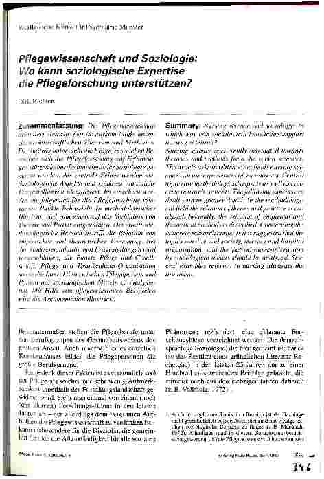 Vorschauseite 1: Pflegewissenschaft und Soziologie: Wo kann soziologische Expertise die Pflegeforschung unterstützen?
