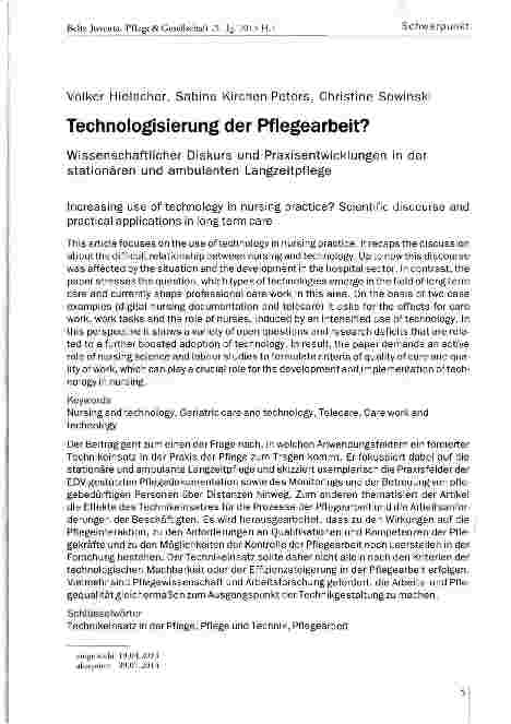 Vorschauseite 1: Technologisierung der Pflegearbeit?