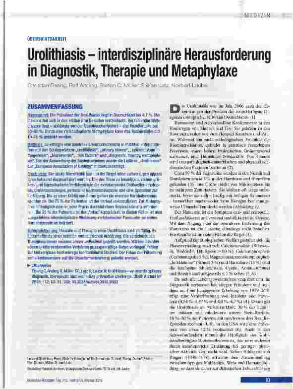 Vorschauseite 1: Urolithiasis - interdisziplinäre Herausforderung in Diagnostik, Therapie und Metaphylaxe