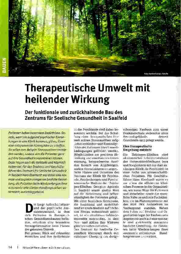 Vorschauseite 1: Therapeutische Umwelt mit heilender Wirkung Der funktionale und zurückhaltende Bau des Zentrums für Seelische Gesundheit in Saalfeld