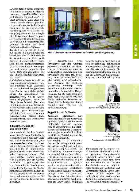 Vorschauseite 2: Therapeutische Umwelt mit heilender Wirkung Der funktionale und zurückhaltende Bau des Zentrums für Seelische Gesundheit in Saalfeld