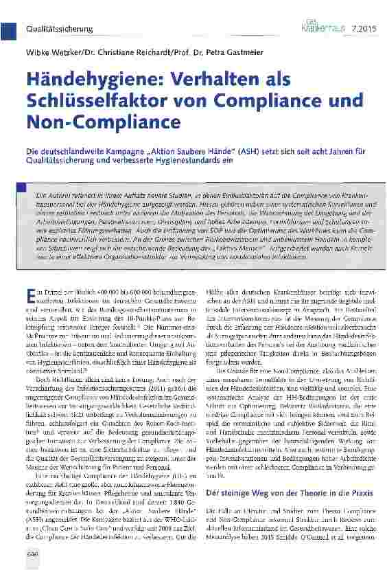 Vorschauseite 1: Händehygiene: Verhalten als Schlüsselfaktor von Compliance und Non-Compliance